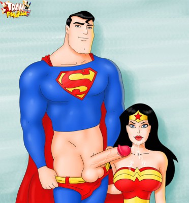 Wonder Woman gives a blowjob to Superman